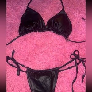 Black thrifted leather bikini set.